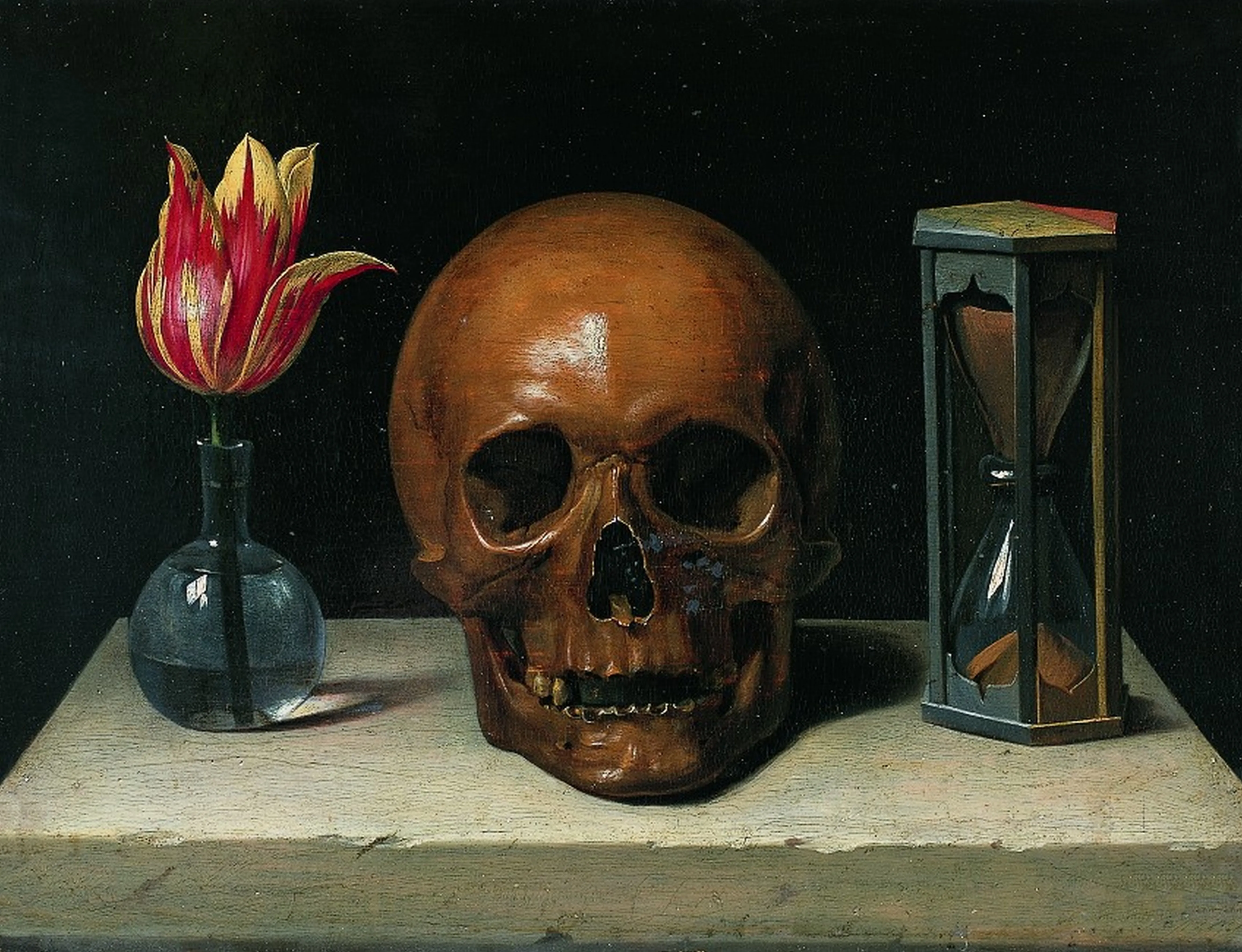 Still-Life with a Skull — a reminder that life is short.